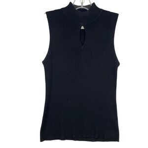 Vintage Robby Bee Silk Knit Top 8P Black Sleeveless Ribbed Quiet Luxury Office
